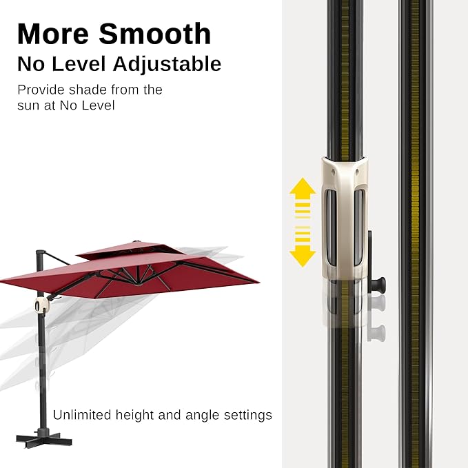 EAST OAK and Flame&Shade Patio Umbrella, 10ft Square Outdoor, Large Offset Cantilever Umbrella with 360° Rotation, Heavy Duty Windproof and UV Resistant Double Top for Pool and Deck, Wine Red