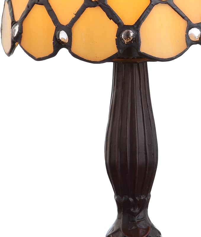 JONATHAN Y 12.5" Bronze Tiffany-Style LED Table Lamp, Handcrafted Ivory Stained Glass Bell Shade with Jewels, Traditional Resin Accent Lamp for Bedroom, LED Bulb Included JYL8015A
