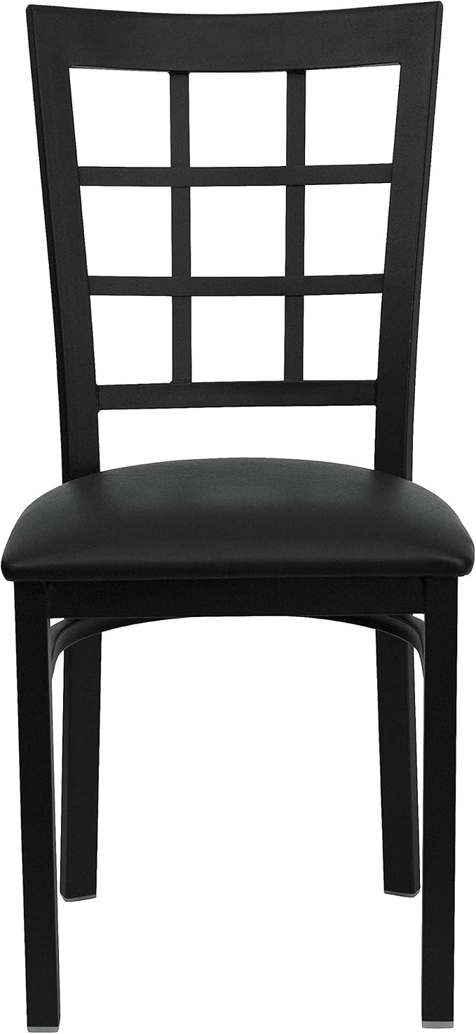 Flash Furniture Hercules Series Window Back Metal Restaurant Chair, Modern Upholstered Armless Dining Chair for Restaurants and Kitchens, Black