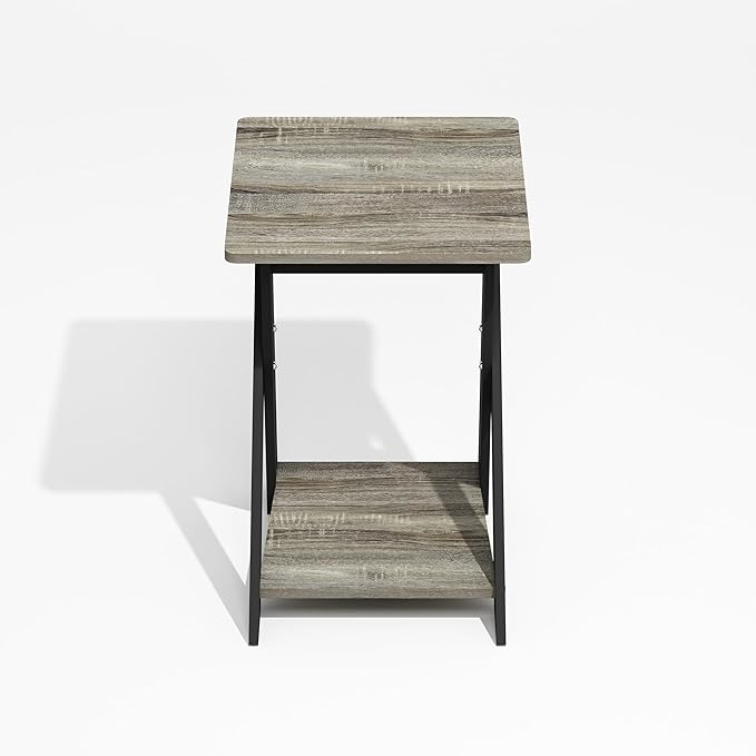 Furinno Modern Simplistic Criss-Crossed End Table, Side Table, Grey Oak/Black (Pack of 2)