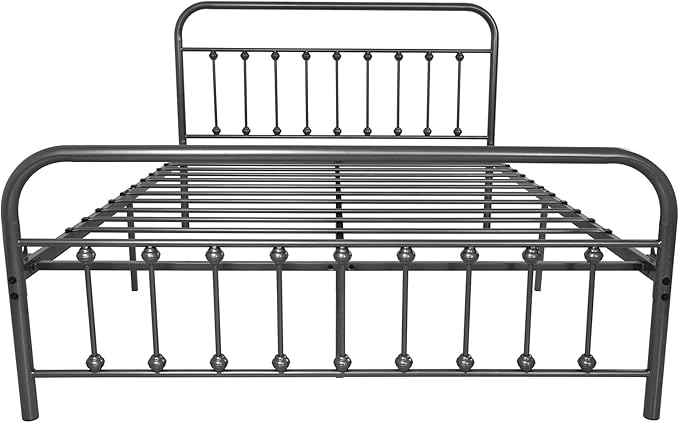 NEEBIRGELIA Metal Bed Frame Queen Size with Headboard and Footboard Single Platform Mattress Base,Metal Tube and Iron-Art Bed（Queen,Gray Silver）