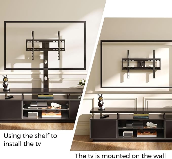 Rolanstar TV Stand with Mount and Power Outlet 59.1", Swivel TV Stand Mount for 32/45/55/60/65/70 inch TVs, Height Adjustable Modern Entertainment Center with Storage & LED Lights, Black TV Table