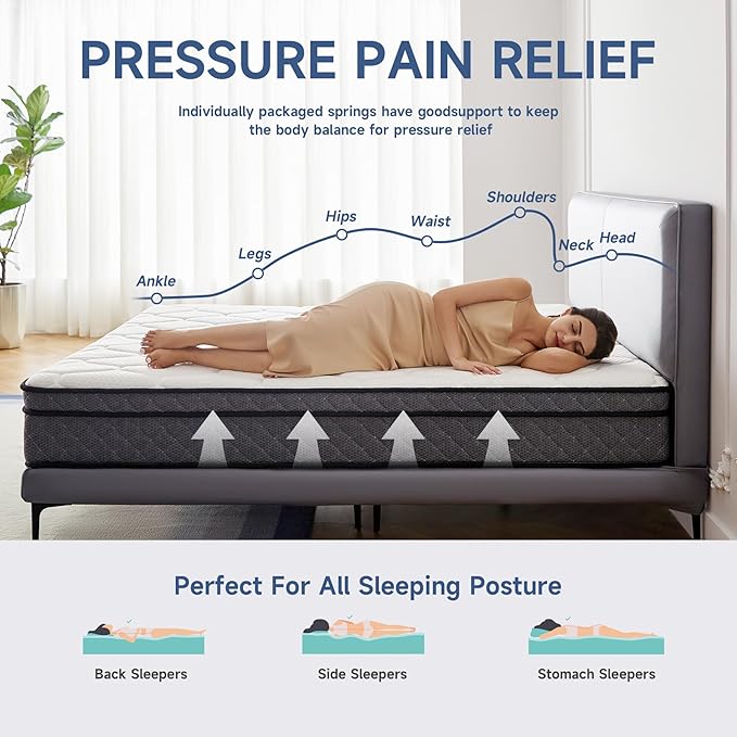 Queen Mattresses,10 Inch Queen Size Mattress in A Box, Memory Foam Hybrid Mattress with Individual Pocket Spring for Motion Isolation & Strong Edge Support, Stress & Pressure Relief,CertiPUR-US