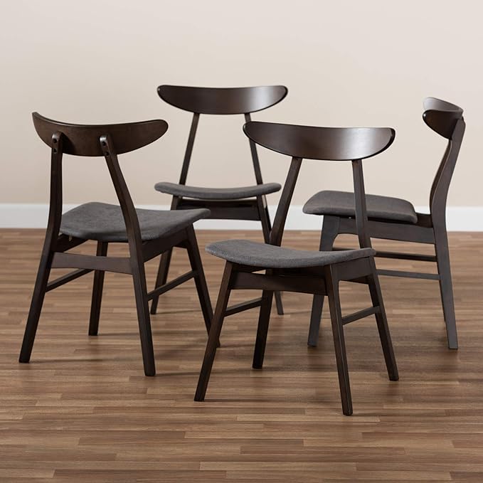 Baxton Studio Cavan Dining Chair Set Dark Grey Fabric Upholstered Dark Oak Brown Finished 4-Piece Wood Dining Chair Set