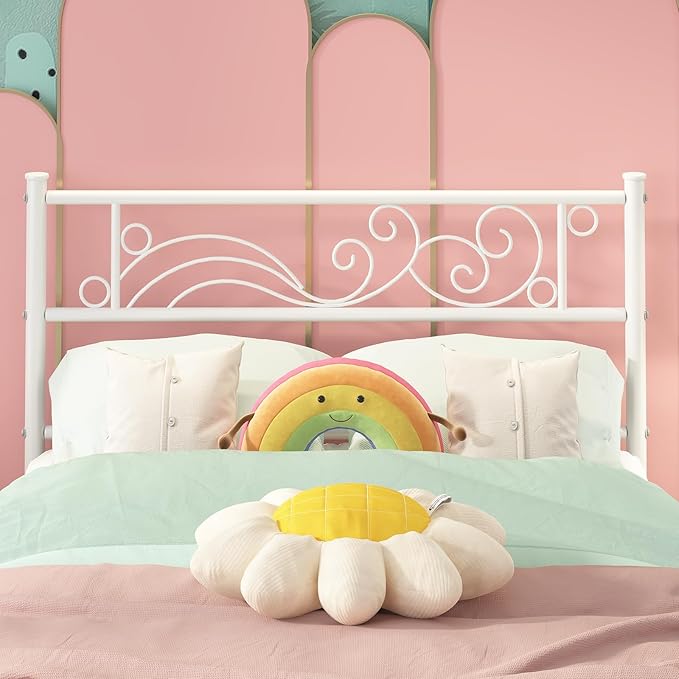 Weehom Twin Size Bed Frame with Headboard No Box Spring Needed Platform Single Bed for Kids, White