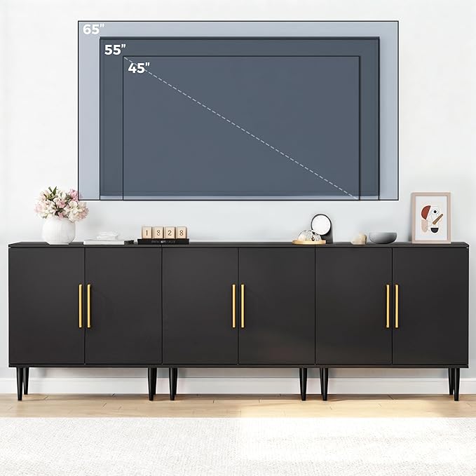Modern Storage Cabinet, Free Standing Buffet Cabinet, Black Sideboard and Buffet Storage, Wood Accent Furniture for Living Room, Hallway, Entryway, Dining Room, Bedroom (2, Black)