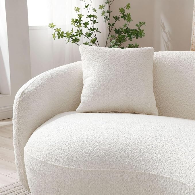 Modern Curved Sofa, 93.6" 4-Seater Boucle Cloud Couch with 3 Pillows, Comfy Upholstered Sofas for Living Room, Apartment, Office, Off-White