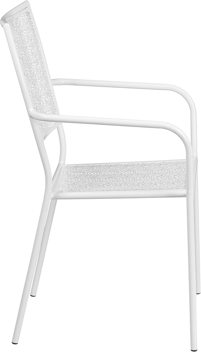 Flash Furniture Oia Commercial Grade 5 Pack White Indoor-Outdoor Steel Patio Arm Chair with Square Back