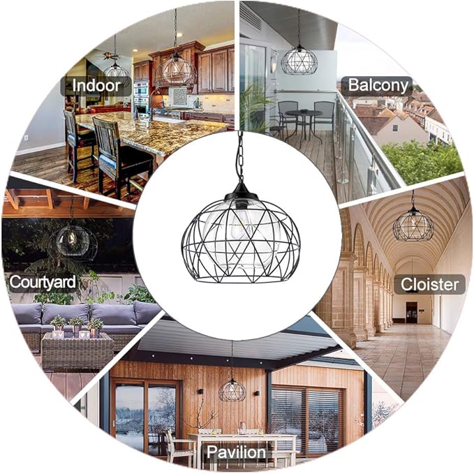 Wellmet Outdoor Pendant Light for Porch, Black Exterior Hanging Porch Light Fixtures, Modern Outdoor Chandelier Adjustable Outside Pendant Lantern for Entrance Balcony, Bar, Hallway, Entryway, Foyer