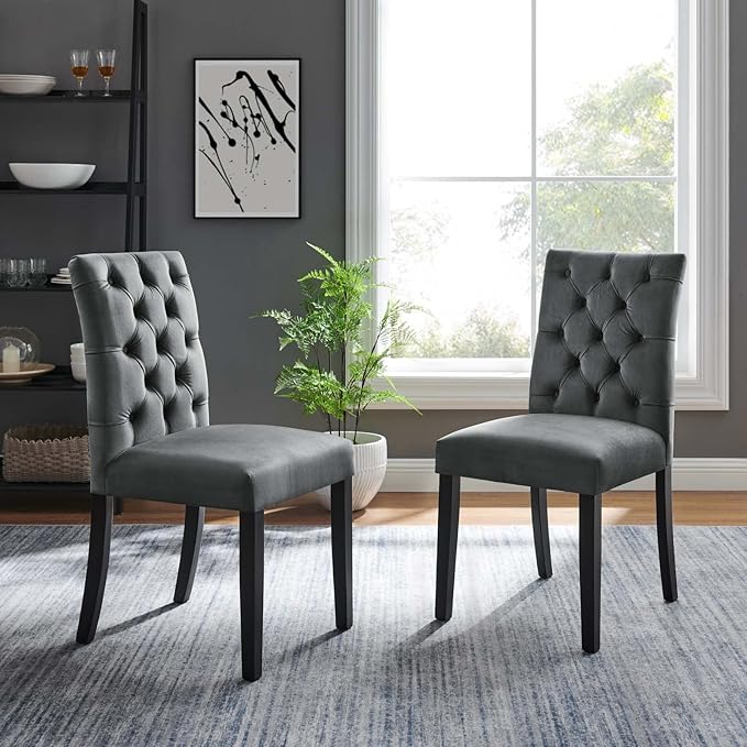 Modway Duchess Performance Velvet Set of 2 Dining Chair, Gray