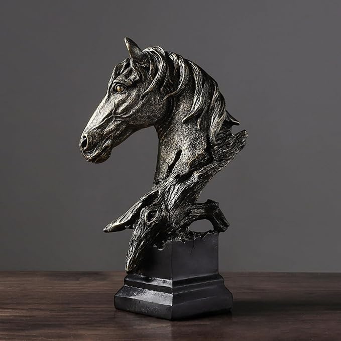 Creative Art Retro Horse Head Ornament,Resin Statue Ornaments,Abstract Style Sculptures,Living Room Dining Desk Decorations,Bookshelf Decorative Objects,Office Decor(7.9"/Black)