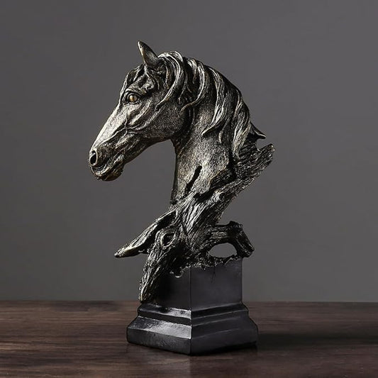 Creative Art Retro Small Horse Head Ornament,Resin Statue Ornaments,Abstract Style Sculptures,Living Room Dining Desk Decorations,Bookshelf Decorative Objects,Office Decor(5.1"/Black)
