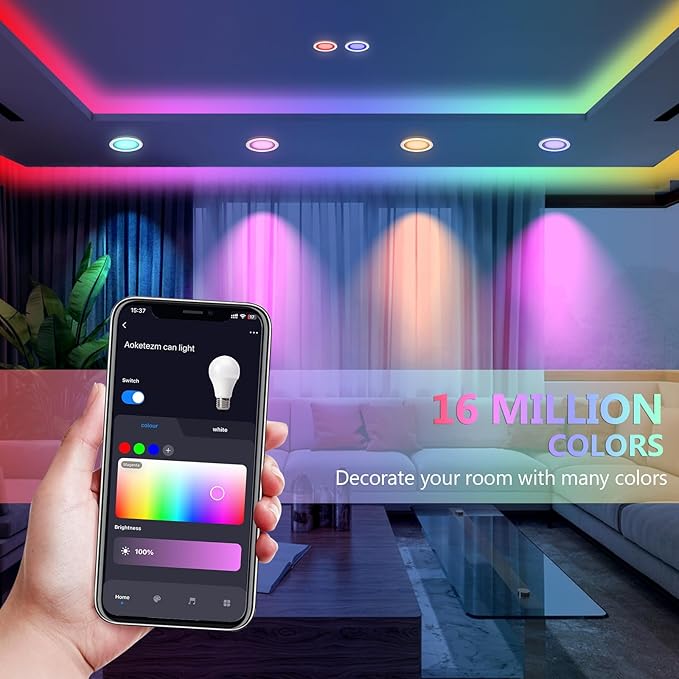 Wi-Fi & Retrofit Led Recessed Lighting 6 inch,Color Changing Recessed Lights,Led Can Light Multi Color with Junction Box,9W 750LM Smart Downlight,Work with Alexa/Google,IC Rated & ETL Certified,6 Pack