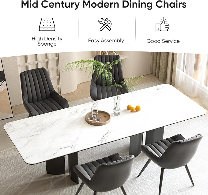Nalupatio Modern Dining Chairs Set of 6, Fabric Dining Room Chairs with Soft Backrest and Seat, Comfortable Thick Cushion Upholstered Side Chairs with Metal Legs for Kitchen, Black