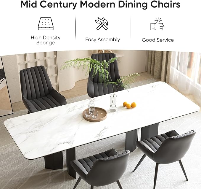 Nalupatio Modern Dining Chairs Set of 2, Comfortable Dining Room Chairs with Thick Cushions, Fabric Upholstered Side Chairs with Metal Legs for Kitchen, Black