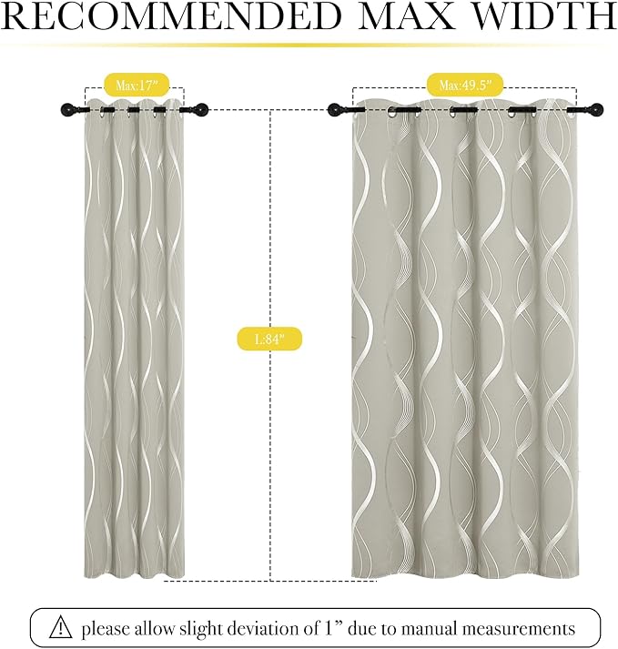 NICETOWN Room Darkening Curtains for Bedroom, Natural, 2 Panels, 52 x 84 inch, Noise Reducing Thermal Insulated Wave Line Foil Print Design Blackout Curtains for Storage Office Work Area