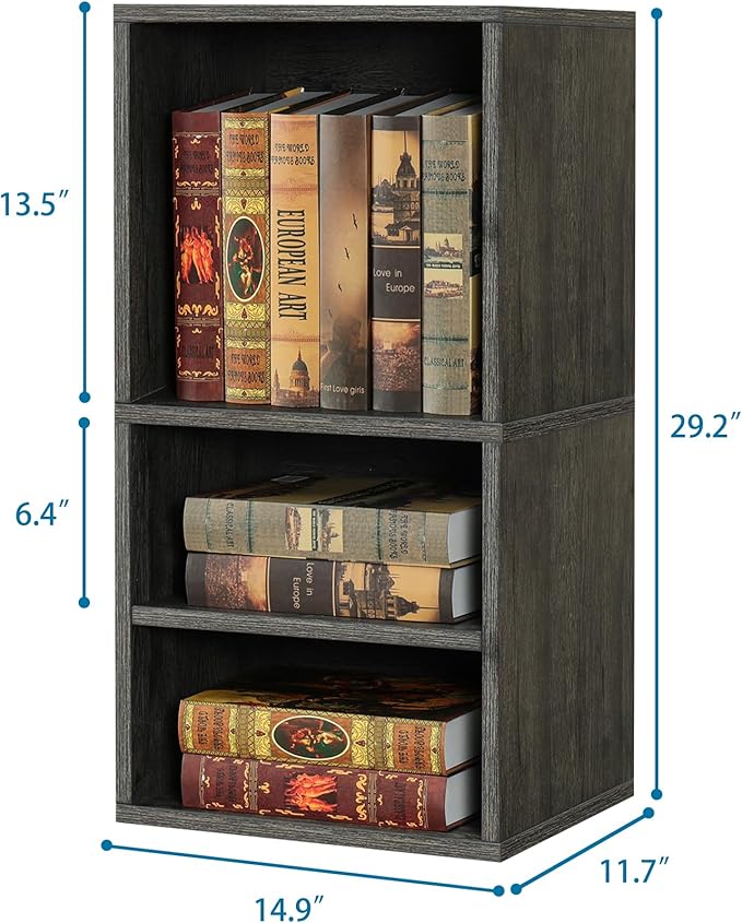 FUSUNBAO Magic DIY Cube Storage Organizer Stackable Cubes, Small Room Organizer Wooden Storage Boxes, Modern Cube Bookshelves, Shelves for Home Books Clothes Toys (French Oak,2- Layer Cube)