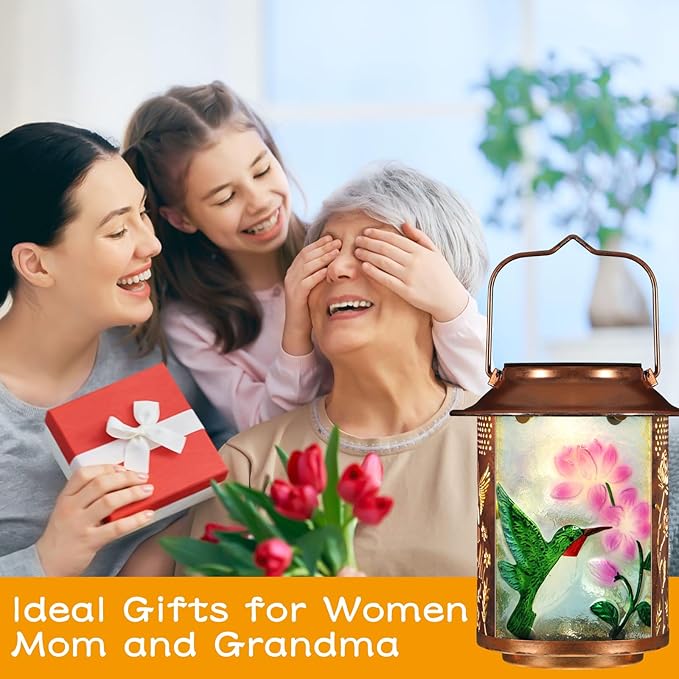 Hummingbird Solar Lanterns Outdoor Waterproof,Birthday Gifts for Women Mom Grandma Garden Decor,Hanging Solar Lights Wall Mount Decorations for Yard,Front Porch,Patio,Lawn Pathway Landscape