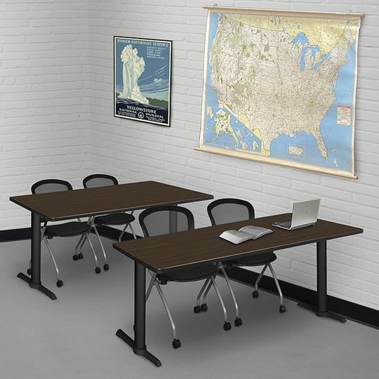 Regency Cain 66 x 24 in. Training Seminar Table – Durable T-Base Training Desk with Laminate Top, Scratch & Stain Resistant Surface, Rounded Corners (Neo Walnut, Black Base)