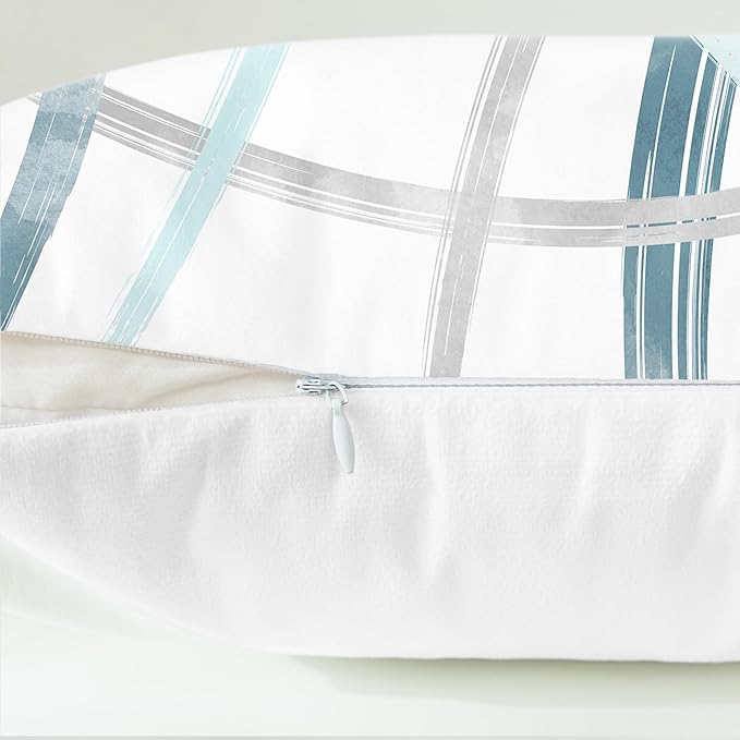CaliTime Throw Pillow Cases Pack of 2 Cozy Fleece Arc-Shaped Abstract Geometric Lines Decorative Cushion Covers for Couch Bed Sofa Farmhouse Decoration 20 X 20 Inches Smoke Blue Grey