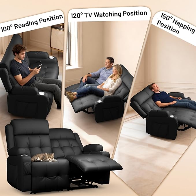 Loveseat Recliner, Oversized Reclining Loveseat, Pebble Texture Reclining Sofa With USB/Type C & Storage & Cup Holders, Recliner Couch, RV Wall Hugger Recliners Loveseat Clearance for Living Room & RV