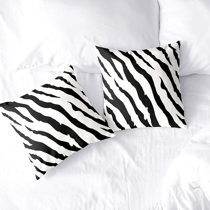 Set of 2 Modern Abstract Art Stripes Throw Pillow Covers 16x16 Black and White Vintage Animal Decorative Pillow Covers Zebra Tiger Cushion Cases Home Decor for Sofa Bed