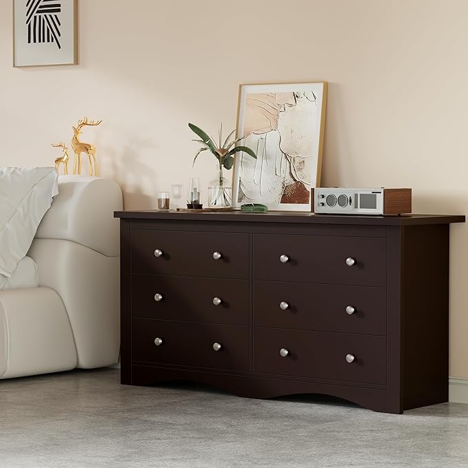 Furmax Dresser for Bedroom, 6 Wood Dresser, Chest of Drawers, for TV up to 65 inch, TV Stand Storage Chest of Drawers for Hallway Entryway (Brown)