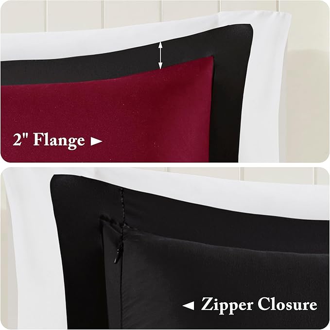 Madison Park Comforter Set, Reversible Down Alternative All Season Microfiber Bedding, 3M Scotchgard Stain Release, Twin/Twin XL Dorm Comforter, Red/Black