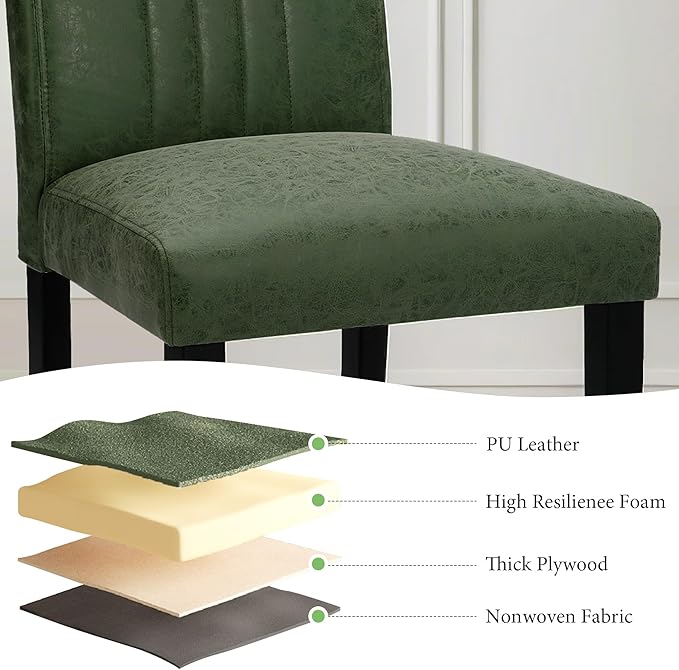 VECELO Upholstered Dining Chairs Set of 4, Modern PU Leather and Solid Wood Legs & High Back for Kitchen/Living Room- Green