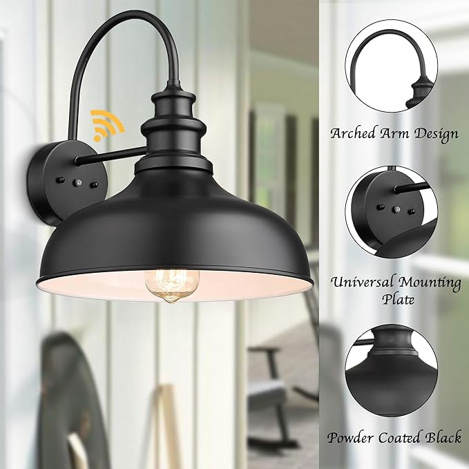 Bestshared Dusk to Dawn Sensor Farmhouse Barn Light, Outdoor Wall Sconce, Outdoor Wall Lantern for Porch, Exterior Light Fixtures Porch Lights (Black+White, 4 Pack)