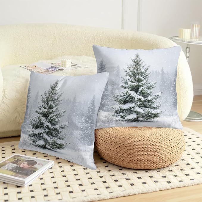 Winter Pillow Covers 20x20 Set of 2 Christmas Pine Tree Decorative Outdoor Throw Pillow Cases Rustic Natural Forest Snowflake Farmhouse Holiday Cushion Case for Home Couch Sofa