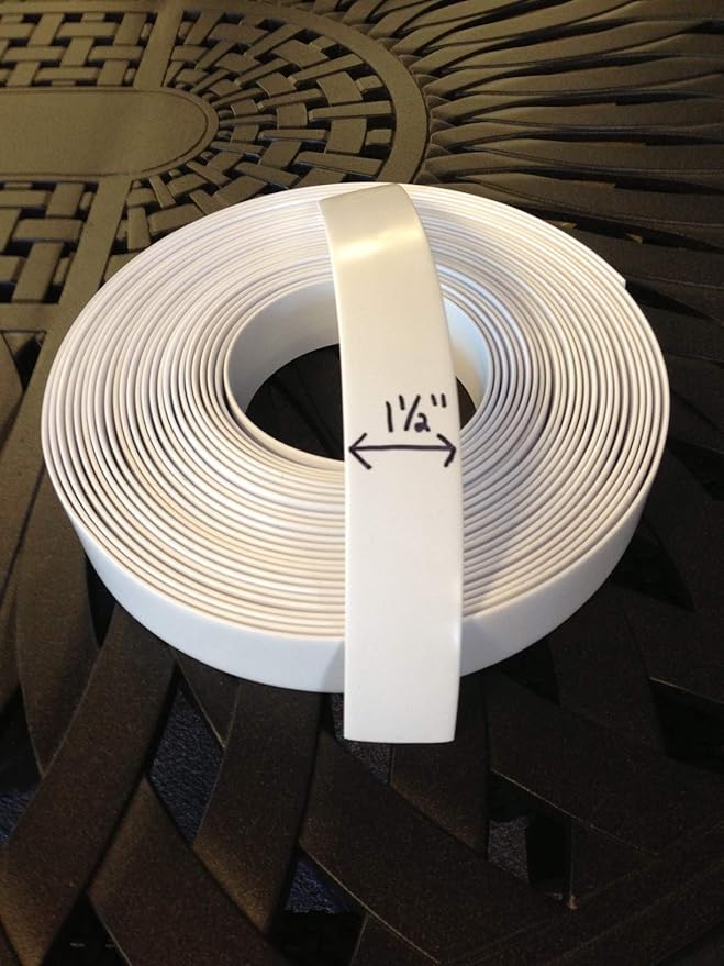 1.5" Wide x 20' Roll Vinyl Strap for Patio Chairs, Lawn Furniture, and Deck Chairs, Make Your Own Replacement Straps, Plus 20 Free Fasteners, (White)
