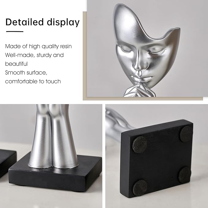 3 Pcs Silver Decor Prayer Statues, Modern Prayer of Peace Figurines Shelf Decor Accents, Abstract Art Sculpture Home Decorations for Living Room Bedroom Office Bookshelf Coffee Table, Gifts for Women