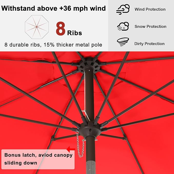 ABCCANOPY 10ft Scalloped Patio Umbrella, Outdoor Table Umbrella with Tilt and Crank, Fiberglass Ribs Deck Umbrella for Patio, Pool, Garden, Picnic (Red)