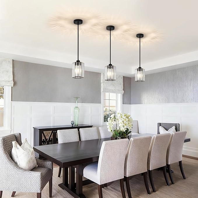 Crystal Pendant Lights for Kitchen Island, Modern Black Kitchen Hanging Pendant Light Fixtures, Black Hexagonal Mini Crystal Chandeliers for Dining Room, Hallway, Foyer, Entryways