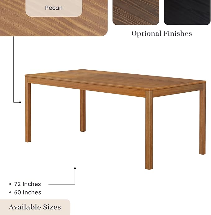 Grain & Grove Davie 72 Inch Rectangular Dining Table, Wooden Table for Kitchen/Dining Room, Home Office, Living Room Furniture, Pecan