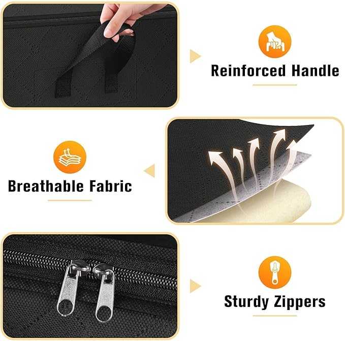 Clothes Storage Bags, 8-Pack Comforter Blanket Organizers, 80L Large Capacity Containers with Visual Window for Clothing, Quilt, Sheet, Pillow, Closet Organization for Bedding (Black)