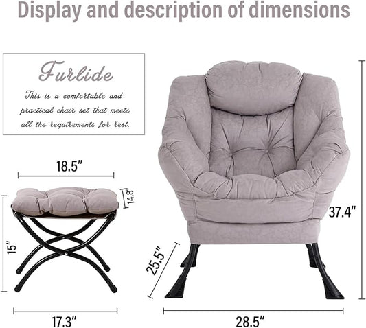 Lazy Chair with Ottoman, Modern Chair with Folding Footrest, Light Grey Accent Chair, Comfortable Reading Chair, Oversized Armchairs for Bedroom, Study, Living Room, Courtyard