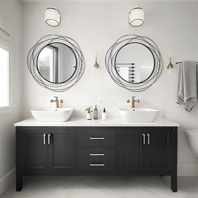 Round Wall Mirror - 26.8" Large Black Circle Mirror for Wall with Art Decorative Durable Metal Frame, Modern Hanging Mirror for Bathroom Over Sink, Bedroom, Entryway, Vanity or Living Room