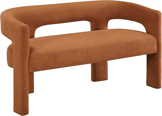 Lexicon 54.5 Inch Modern Curved Boucle Upholstered Dining Bench, Open Back Design, Soft Contemporary Accent Bench for Dining Room/Entryway, No Assembly Required, Orange