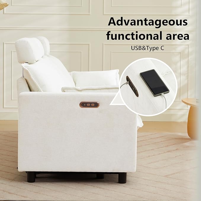 GUEAPY Power Reclining Sofa Cloud Couches for Living Room-Cloud Couch Sectional with Drawer,3 Seater Reclining Couches, Chenille Deep Reclining Sofa with Pillows, USB&Type-C Ports for Livingroom | Deep Seat, Cloud Couch, Drawer