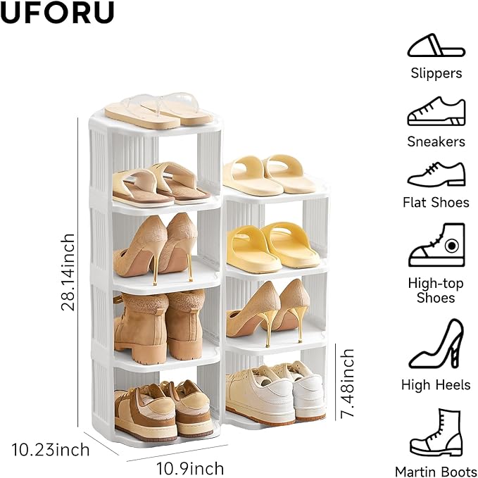 Vertical Shoe Rack, 9-Tier Plastic Stackable Storage Shelf for Small Closets and Narrow Spaces, Compact Free Standing Shoe Racks for Entryway Bedroom Dormitory