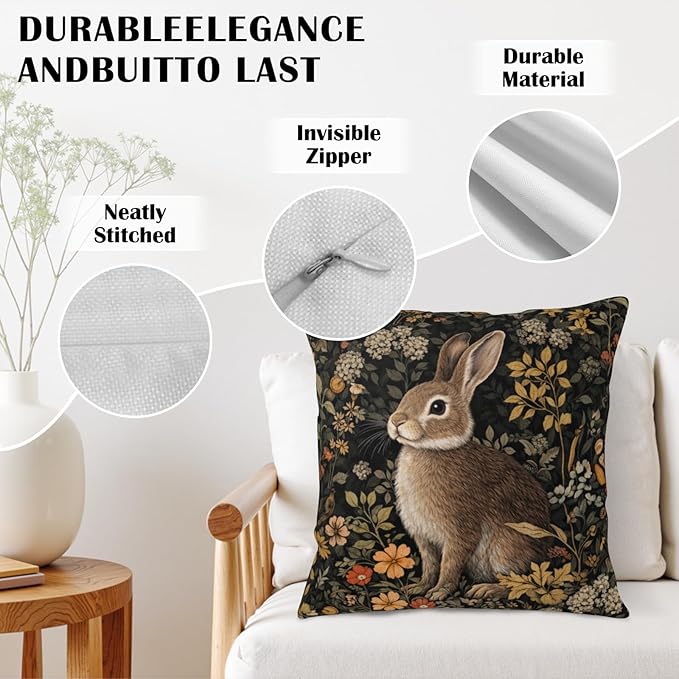 Vintage Easter Bunny Pillow Covers 24x24Set of 2 Rustic Botanical Plants Floral Rabbit Throw Pillow Cases Spring Retro Hares Outdoor Farmhouse Cushion Covers for Home Living Room Decor