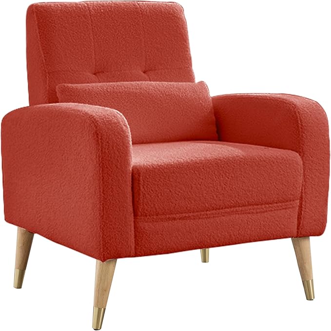 Dolonm Mid-Century Modern Accent Chair, Upholstered Armchair Living Room Chair, Comfy Single Sofa Chair with Sturdy Legs for Living Room Bedroom, Red