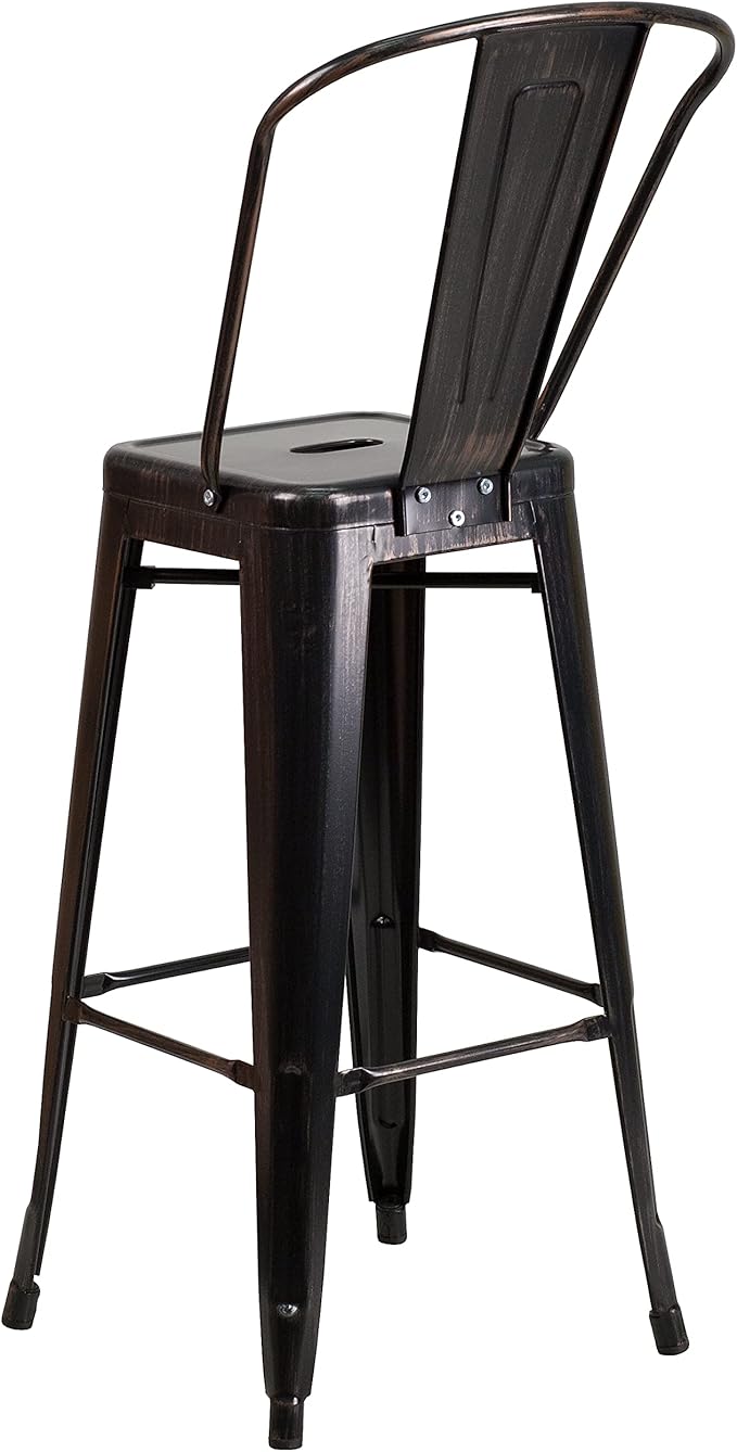 Flash Furniture Lily Commercial Grade 4 Pack 30" High Black-Antique Gold Metal Indoor-Outdoor Barstool with Removable Back