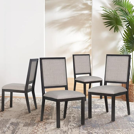 COLAMY Upholstered Wood Dining Chairs Set of 4, Kitchen Dining Chairs with Back, 19 Inch Fabric Farmhouse Dining Room Side Chairs with Wooden Legs for Kitchen Dining Living Room Courtyard, Brown