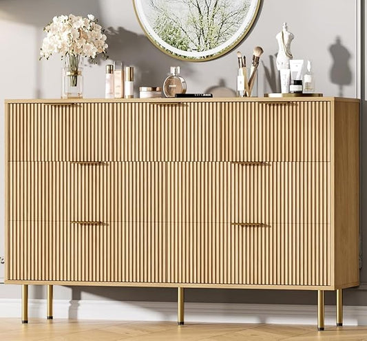 GAOMON 7 Drawer Dresser for Bedroom Chest of Drawers, 55" Wide Fluted Dresser with Drawers, Modern Wooden Double Dressers with Metal Handles for Living Room, Hallway
