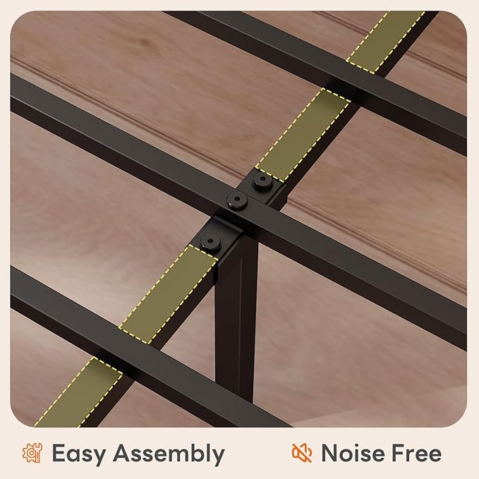 Sweetcrispy King Bed Frame with Headboard, Storage Headboard with USB Charging Station, Durable Squeak-Free Frame, Simple No-Tool Assembly,Works with King Mattress No Box Spring Needed