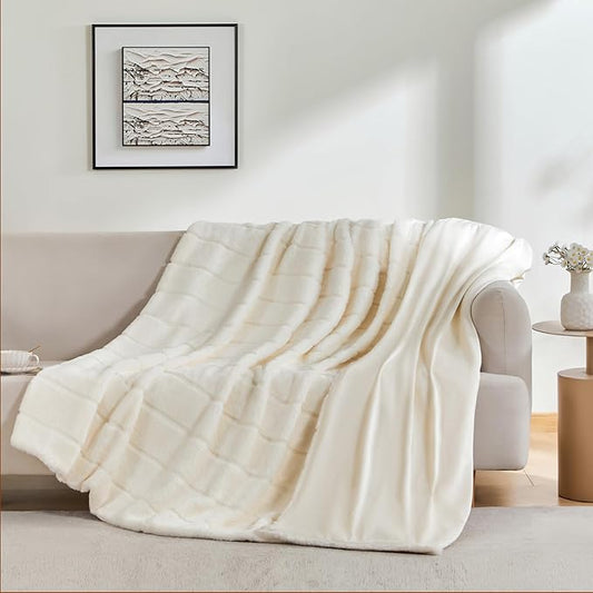 ALPHA HOME Luxury Faux Rabbit Fur Throw Blanket for Couch Bed, Cozy Gifts for Women Christmas, Ideal for Home Decor and Chilly Nights