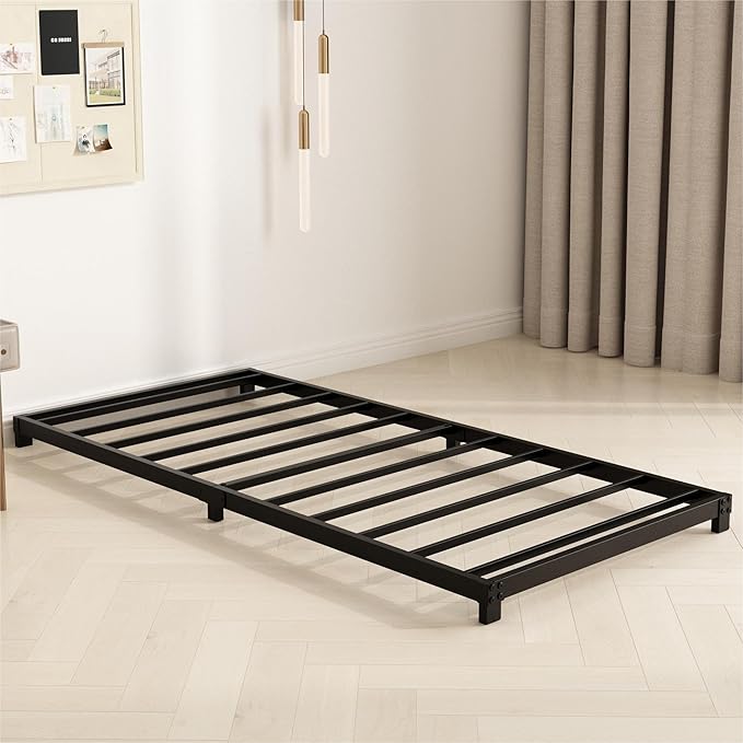 4 Inch Twin Bed Frames, Heavy Duty Metal Platform Low Bed Frame Twin, No Box Spring Needed, Noise Free, Easy Assembly, Black
